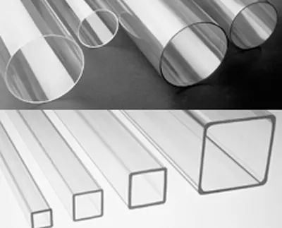 4 examples of clear, round polycarbonate (PC) tubing, plus 4 Square Stock PC tubes 4 examples of clear, round polycarbonate (PC) tubing, plus 4 Square Stock PC tubes