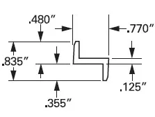 1/2″ Z-Bar Stock Acrylic Profile Specs used in modified slatwall systems